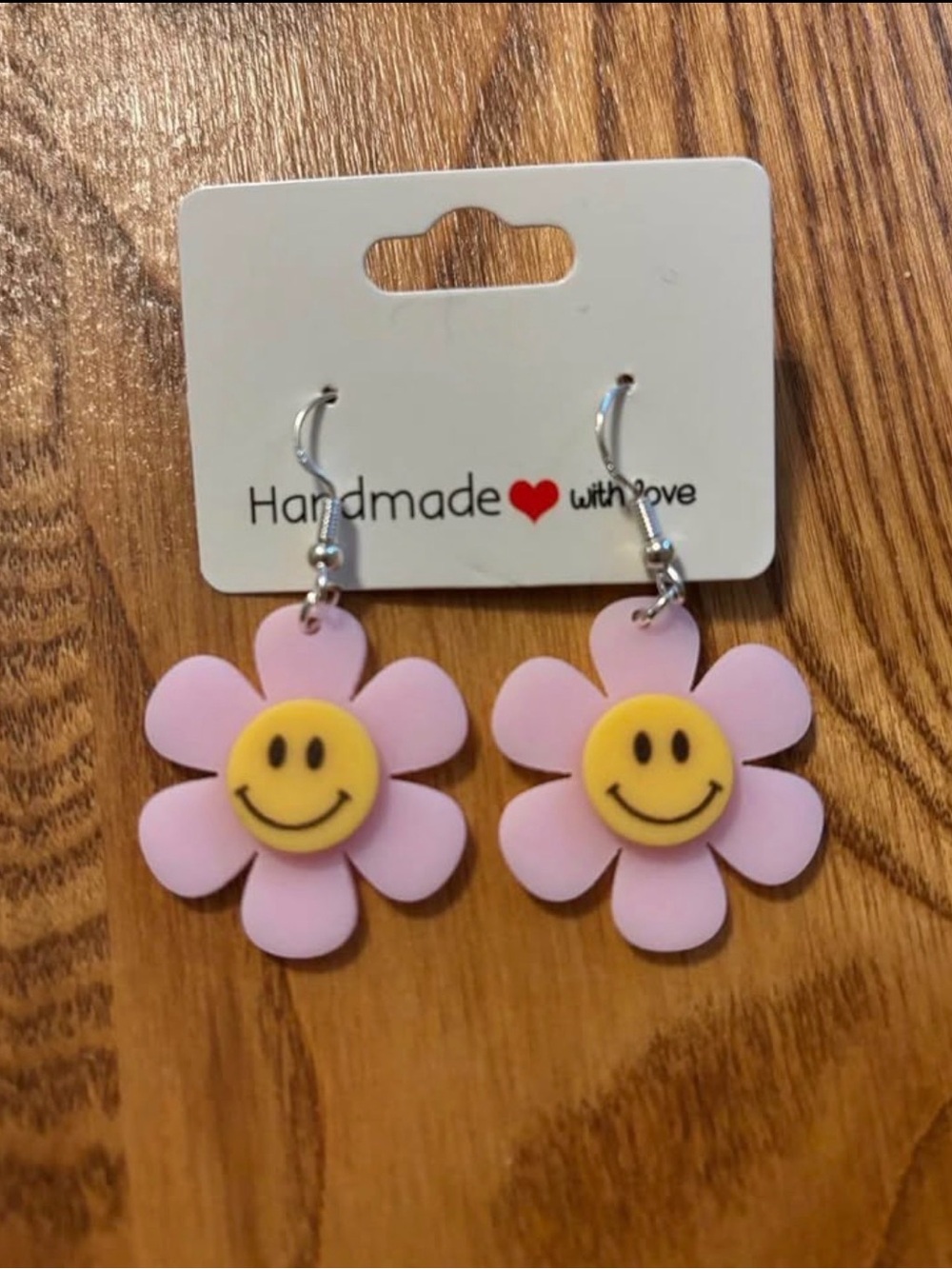 Pink Smiley Flower Earrings for Kids